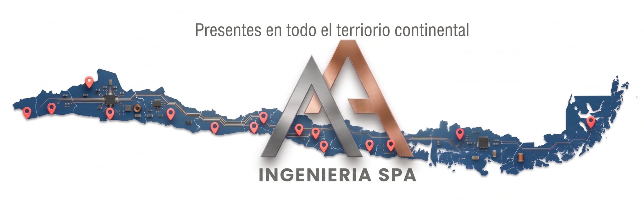Mapa de cobertura nacional de A&A Ingeniería — servicio MSP de Arica a Punta Arenas